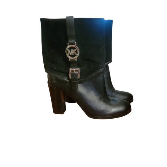 MICHAEL KORS Fulton Harness Bootie Suede Logo Buckle Block Heel - Picture 1 of 12